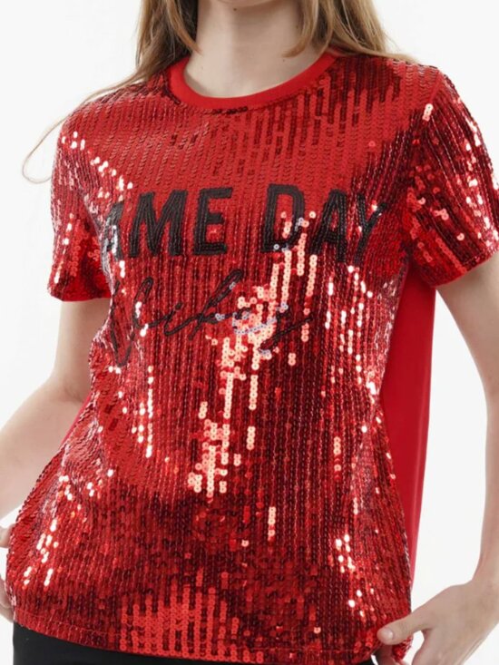 Why Dress Tops - Why Dress Game Day Vibes Sequin Top Women's Medium Red and Black NWT